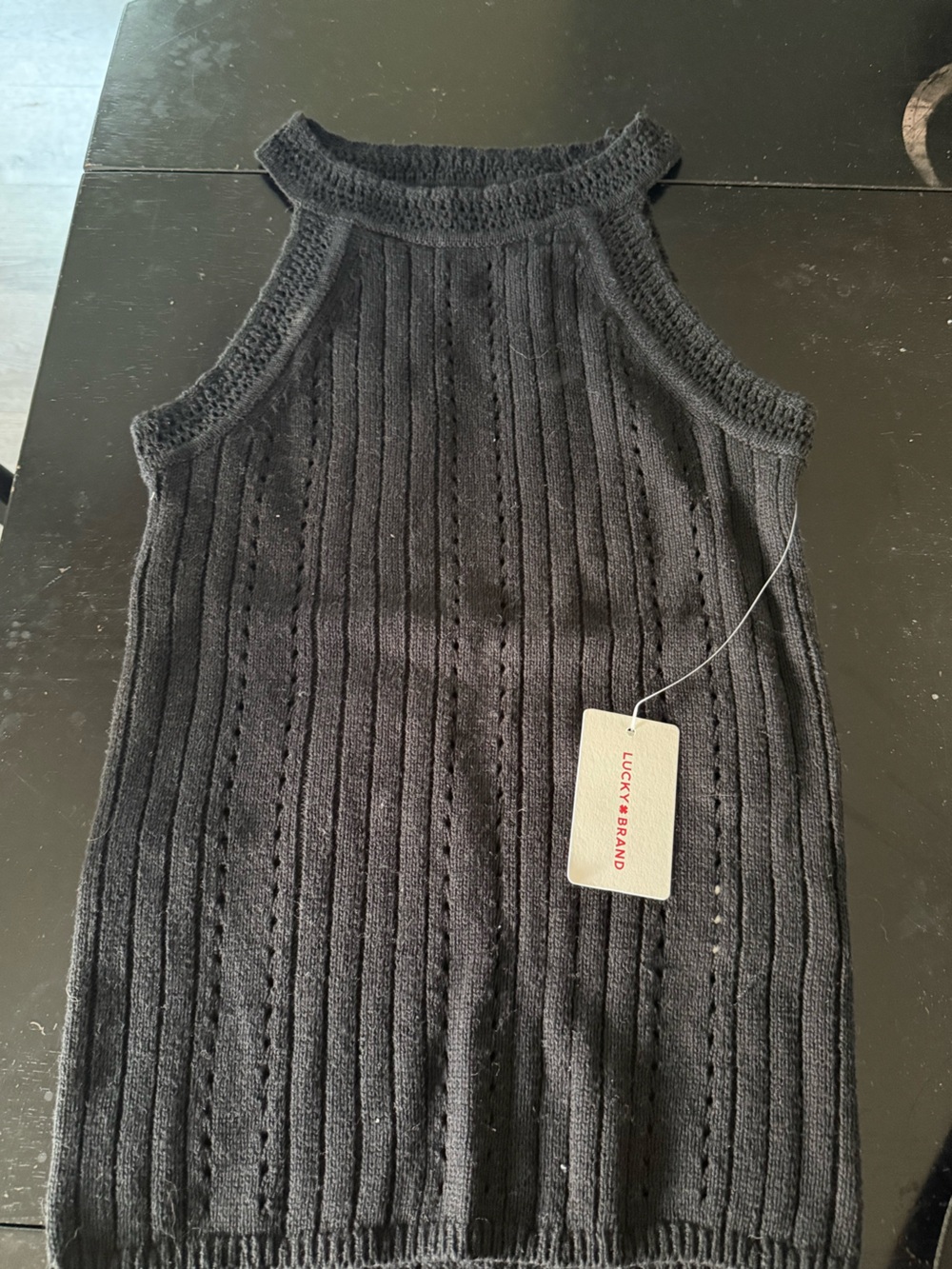 Lucky Brand Black Ribbed Knit Halter Tank